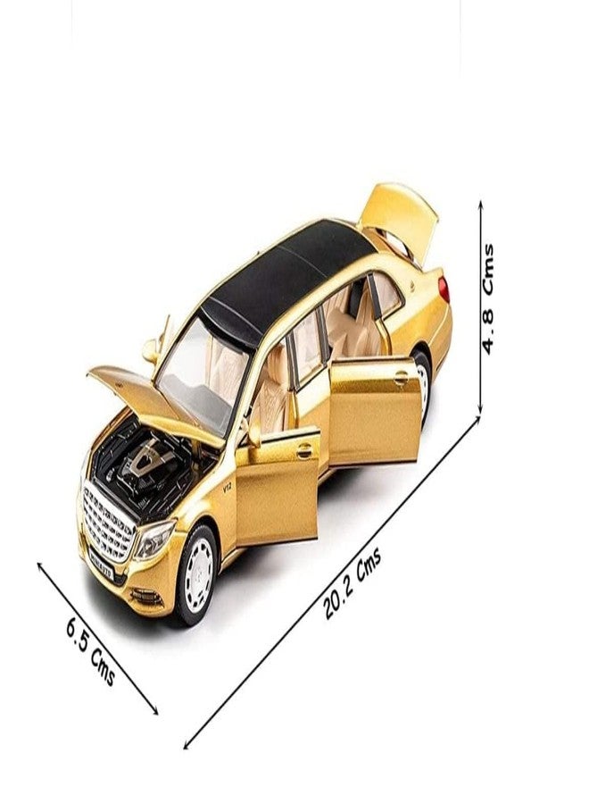 KENIRY 1:32 Scale Mercedess Die-Cast Metal Car with Sport car Openable Doors Light and Sound,Pull Back Function Indoor Outdoor Toy for Kids (Mercedess New Version) (Long Maybach-Golden) - Image 2
